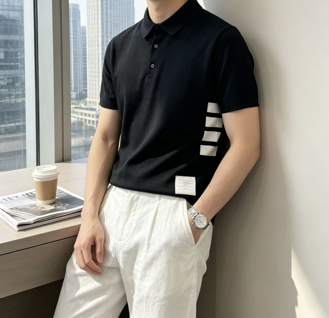 NO:913488,TB 2026ss new summer men’s knitted lapel short-sleeved shirt!  Exclusive first release. It is woven with ultra-fine fiber and high-elastic Yilite yarn. The texture and texture are super soft, very light and soft, and the hand feels extremely delicate and silky. The finer the yarn, the harder it is to work, and it is very time-consuming and material-consuming. It is a super rare product. The particularity of the fabric of each piece of clothing makes it silky soft and smooth. The unique embroidery pattern on the chest, you can feel its softness and smoothness when it comes into contact with the skin!  The overall design is simple and elegant, continuing the classic, calm and elegant classic color scheme, naturally exuding casual elegance. Size m-xxxl ss1,, T-shirt,19860909TB 2026ss夏季新品男士针织翻领短袖衫！独家首发 采用纤维超细与高弹的伊力特纱线织造而成,质感与纹理都是超级的柔和,非常的轻薄柔软,手感极其的细腻丝滑,纱线越细做工就越难,并且非常的耗时耗料,超级难得一见的佳品,每件衣服的面料的特殊性使它具有丝般的柔软和润滑,胸前独特刺绣图案,与肌肤接触就能感觉到它的柔软和爽滑！整体简洁、大气,延续经典,沉稳大气的经典配色,自然散发出的休闲儒雅 尺码m-xxxl  ss1,,T-shirt,,Men's clothing