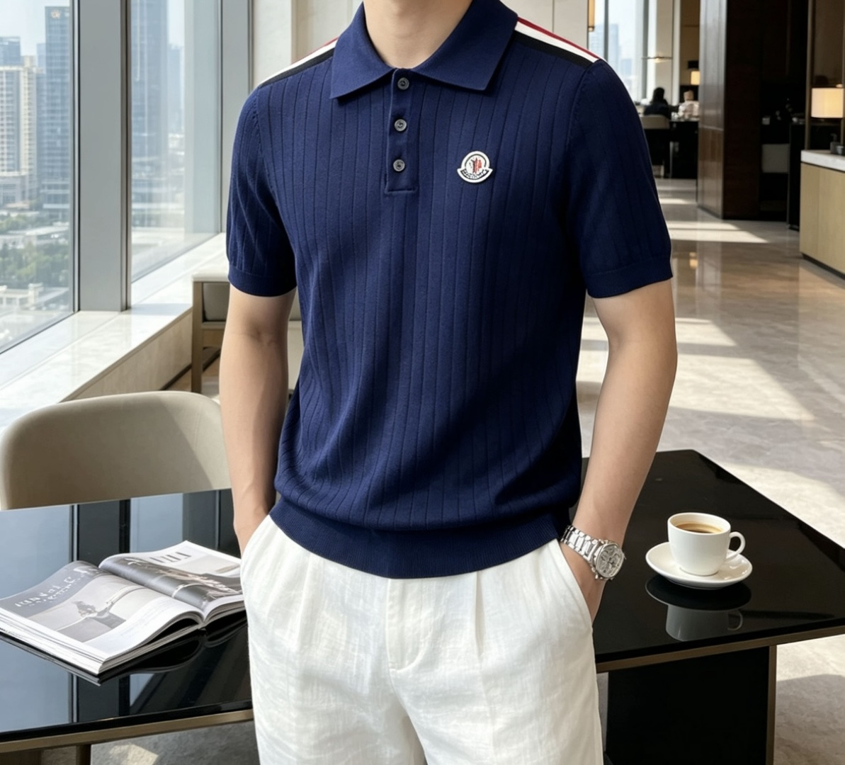 蒙口 2026ss夏季新品男士针织翻领短袖衫！独家首发 采用纤维超细与高弹的伊力特纱线织造而成，质感与纹