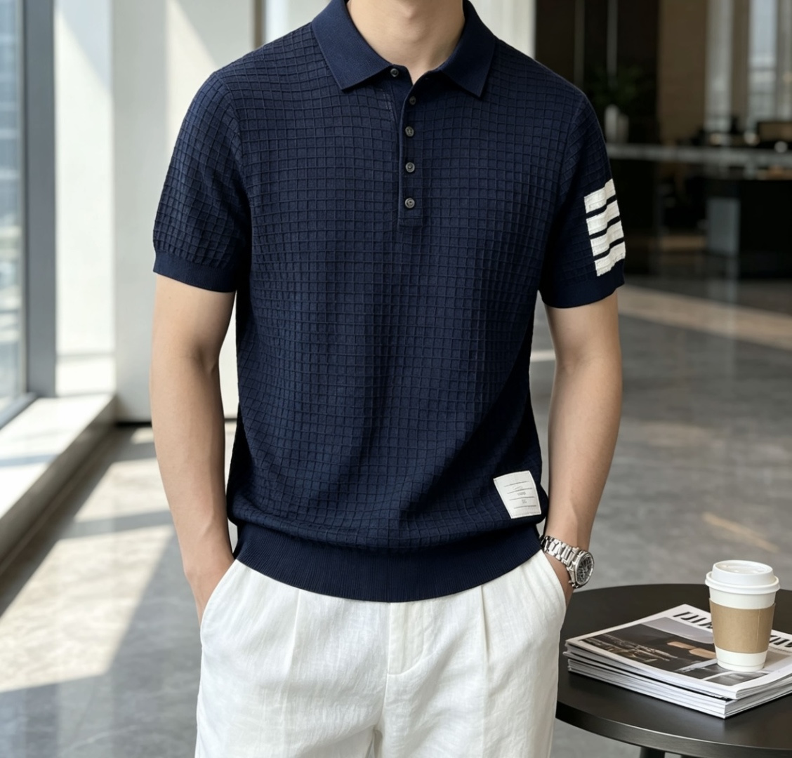 TB 2026ss夏季新品男士针织翻领短袖衫！独家首发 采用纤维超细与高弹的伊力特纱线织造而成，质感与纹