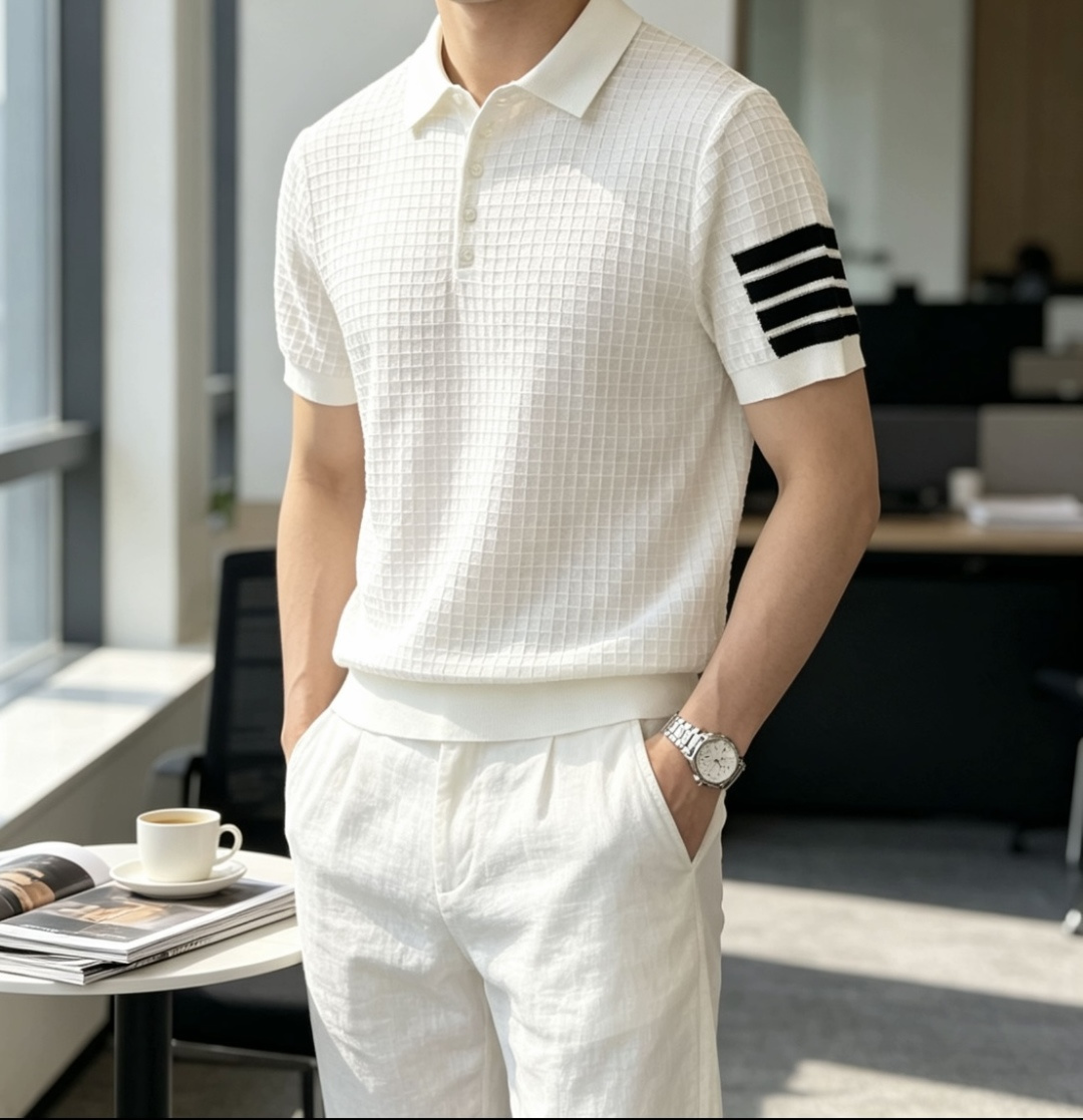 NO:913492,TB 2026ss new summer men’s knitted lapel short-sleeved shirt!  Exclusive first release. It is woven with ultra-fine fiber and high-elastic Yilite yarn. The texture and texture are super soft, very light and soft, and the hand feels extremely delicate and silky. The finer the yarn, the harder it is to work, and it is very time-consuming and material-consuming. It is a super rare product. The particularity of the fabric of each piece of clothing makes it silky soft and smooth. The unique embroidery pattern on the chest, you can feel its softness and smoothness when it comes into contact with the skin!  The overall design is simple and elegant, continuing the classic, calm and elegant classic color scheme, naturally exuding casual elegance. Size m-xxxl ss1,, T-shirt,19860909TB 2026ss夏季新品男士针织翻领短袖衫！独家首发 采用纤维超细与高弹的伊力特纱线织造而成,质感与纹理都是超级的柔和,非常的轻薄柔软,手感极其的细腻丝滑,纱线越细做工就越难,并且非常的耗时耗料,超级难得一见的佳品,每件衣服的面料的特殊性使它具有丝般的柔软和润滑,胸前独特刺绣图案,与肌肤接触就能感觉到它的柔软和爽滑！整体简洁、大气,延续经典,沉稳大气的经典配色,自然散发出的休闲儒雅 尺码m-xxxl   ss1,,T-shirt,,Men's clothing