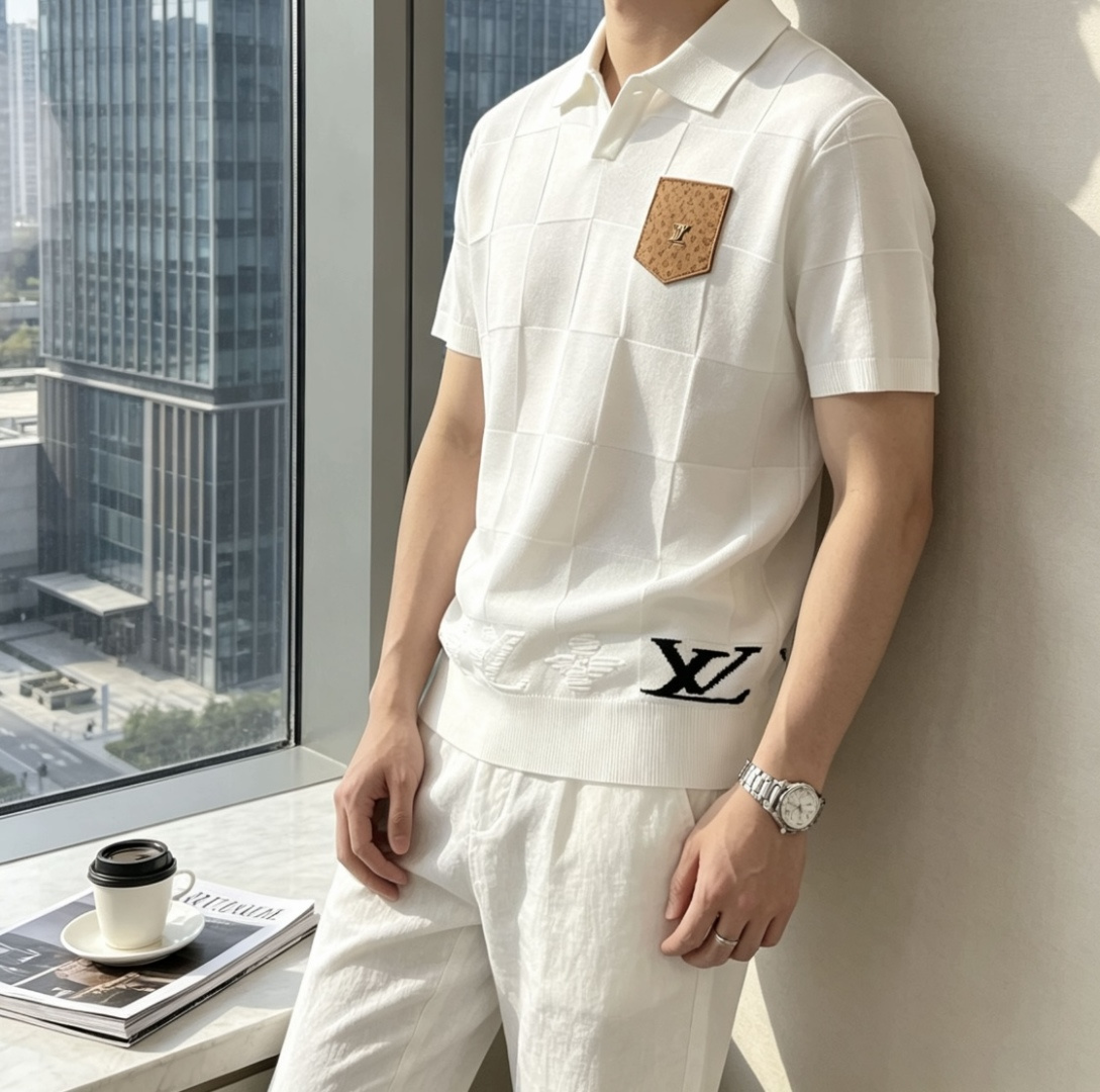 lv  2026ss夏季新品男士针织翻领短袖衫！独家首发 采用纤维超细与高弹的伊力特纱线织造而成，质感与