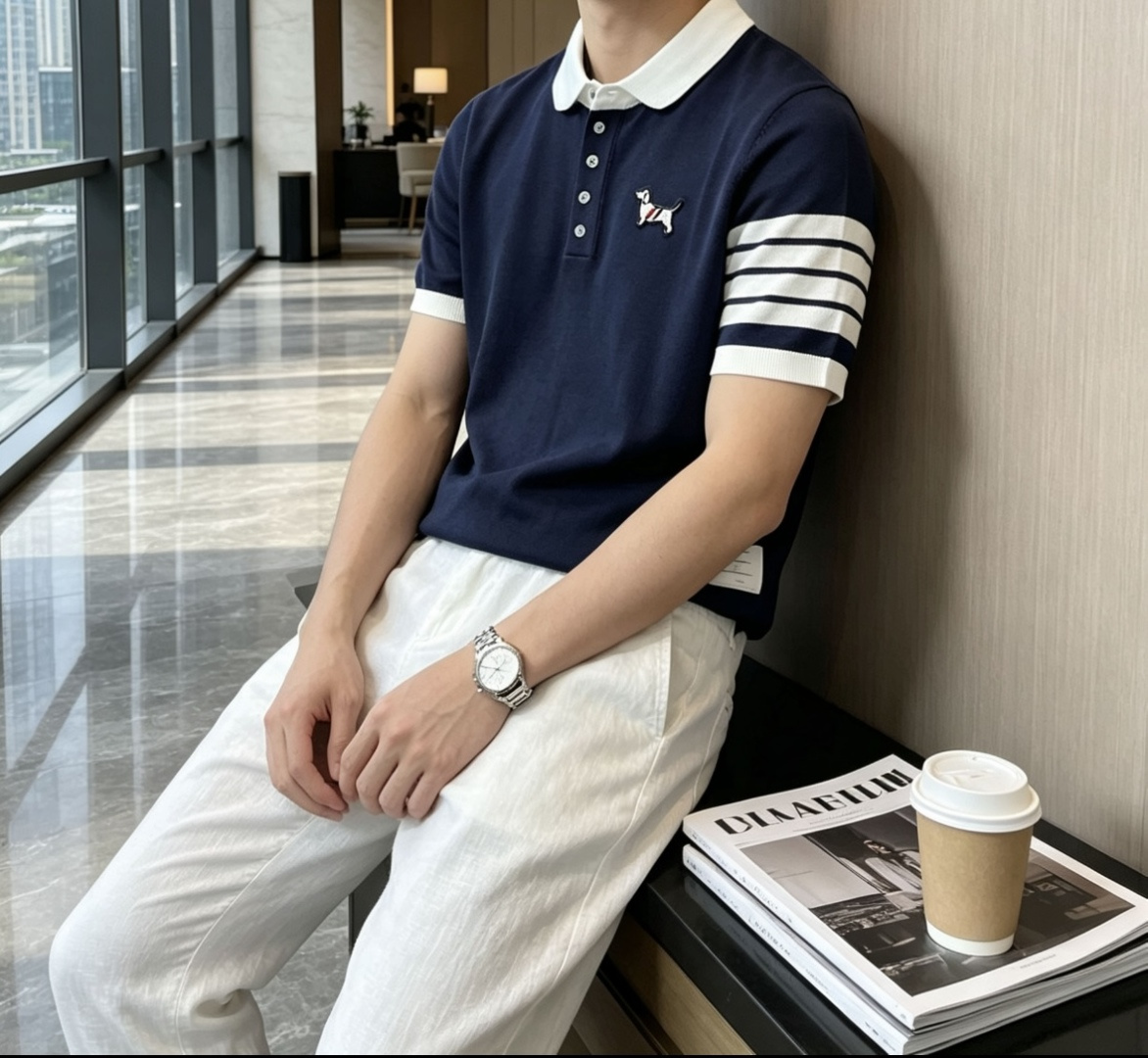 TB 2026ss夏季新品男士针织翻领短袖衫！独家首发 采用纤维超细与高弹的伊力特纱线织造而成，质感与纹