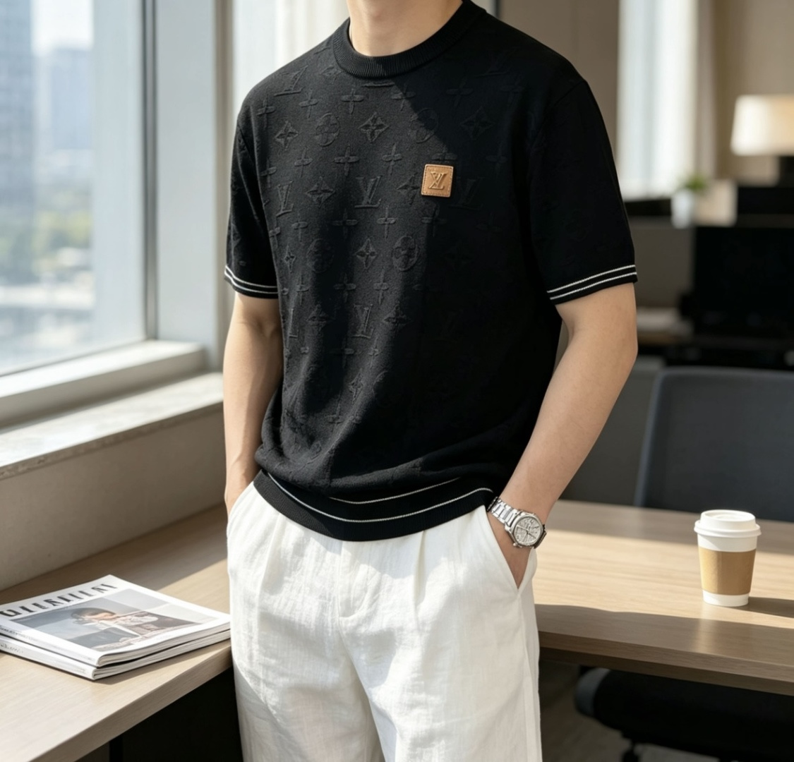 Lv 2026ss夏季新品男士针织圆领短袖衫！独家首发 采用纤维超细与高弹的伊力特纱线织造而成，质感与纹