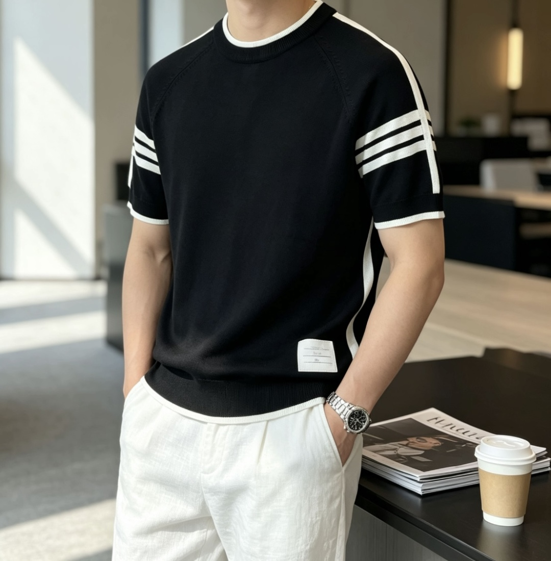 TB 2026ss夏季新品男士针织圆领短袖衫！独家首发 采用纤维超细与高弹的伊力特纱线织造而成，质感与纹