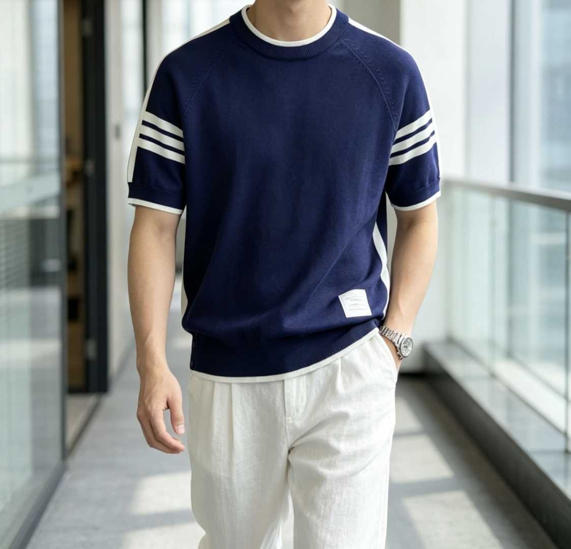 TB 2026ss夏季新品男士针织圆领短袖衫！独家首发 采用纤维超细与高弹的伊力特纱线织造而成，质感与纹