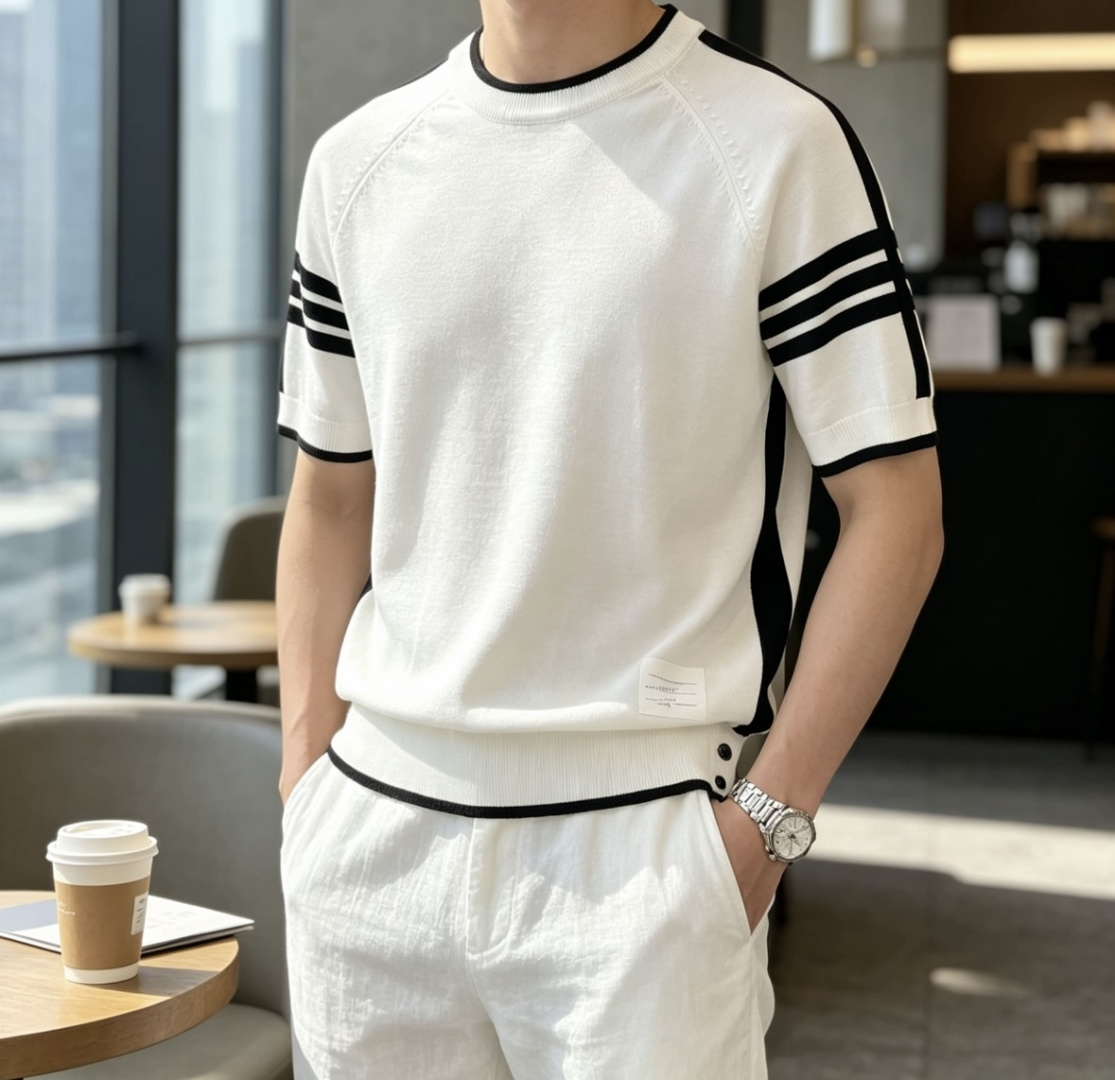 NO:913453,TB 2026ss new summer men’s knitted round neck short-sleeved shirt!  Exclusive first release. It is woven with ultra-fine fiber and high-elastic Yilite yarn. The texture and texture are super soft, very light and soft, and the hand feels extremely delicate and silky. The finer the yarn, the harder it is to work, and it is very time-consuming and material-consuming. It is a super rare product. The particularity of the fabric of each piece of clothing makes it silky soft and smooth. The unique embroidery pattern on the chest, you can feel its softness and smoothness when it comes into contact with the skin!  The overall design is simple and elegant, continuing the classic, calm and elegant classic color scheme, naturally exuding casual elegance. Size m-xxxl ss1,, T-shirt,19860909TB 2026ss夏季新品男士针织圆领短袖衫！独家首发 采用纤维超细与高弹的伊力特纱线织造而成,质感与纹理都是超级的柔和,非常的轻薄柔软,手感极其的细腻丝滑,纱线越细做工就越难,并且非常的耗时耗料,超级难得一见的佳品,每件衣服的面料的特殊性使它具有丝般的柔软和润滑,胸前独特刺绣图案,与肌肤接触就能感觉到它的柔软和爽滑！整体简洁、大气,延续经典,沉稳大气的经典配色,自然散发出的休闲儒雅 尺码m-xxxl   ss1,,T-shirt,,Men's clothing