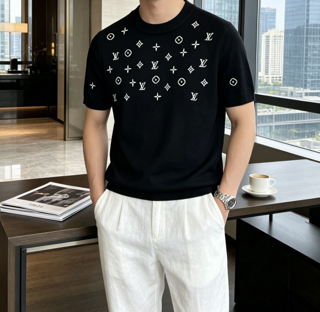 Lv 2026ss夏季新品男士针织圆领短袖衫！独家首发 采用纤维超细与高弹的伊力特纱线织造而成，质感与纹