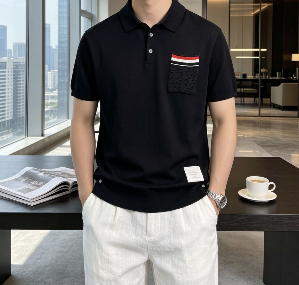 TB 2026ss夏季新品男士针织翻领短袖衫！独家首发 采用纤维超细与高弹的伊力特纱线织造而成，质感与纹