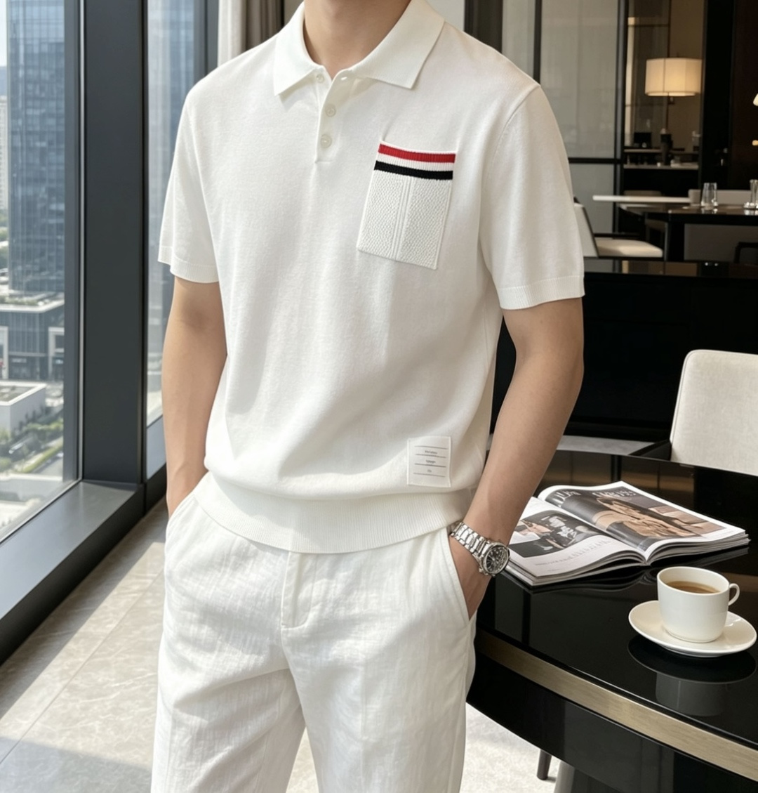 TB 2026ss夏季新品男士针织翻领短袖衫！独家首发 采用纤维超细与高弹的伊力特纱线织造而成，质感与纹