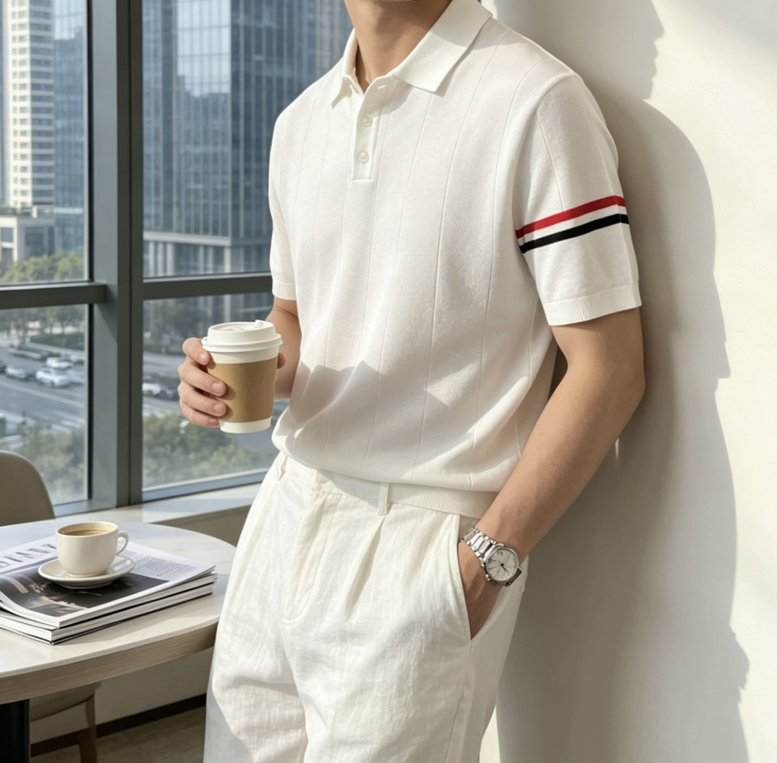 TB 2026ss夏季新品男士针织翻领短袖衫！独家首发 采用纤维超细与高弹的伊力特纱线织造而成，质感与纹