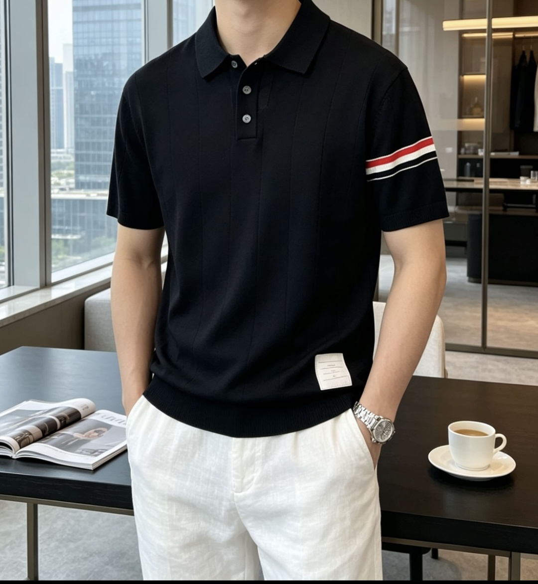 TB 2026ss夏季新品男士针织翻领短袖衫！独家首发 采用纤维超细与高弹的伊力特纱线织造而成，质感与纹
