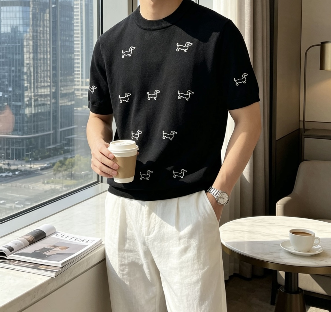 TB 2026ss夏季新品男士针织圆领短袖衫！独家首发 采用纤维超细与高弹的伊力特纱线织造而成，质感与纹