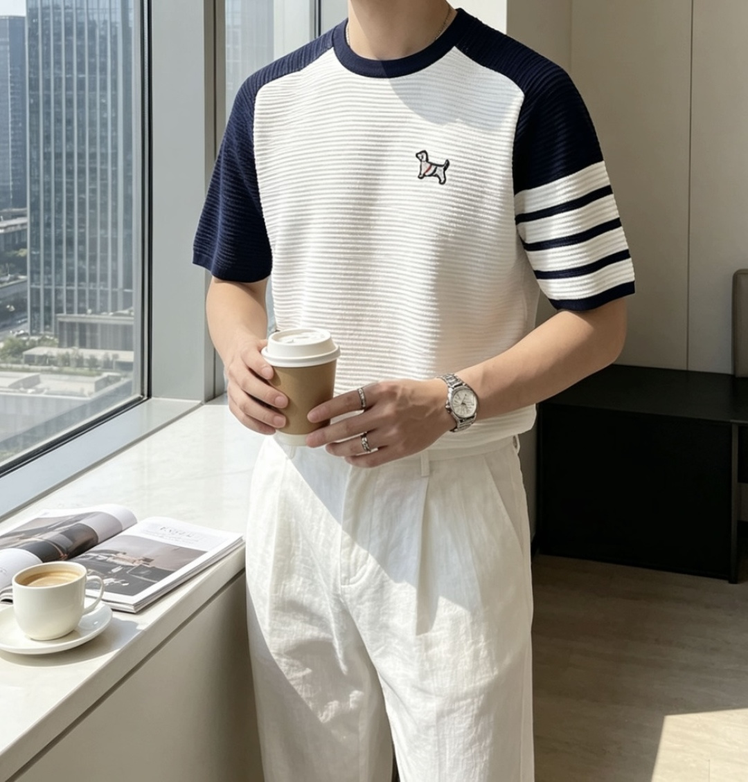 TB 2026ss夏季新品男士针织圆领短袖衫！独家首发 采用纤维超细与高弹的伊力特纱线织造而成，质感与纹