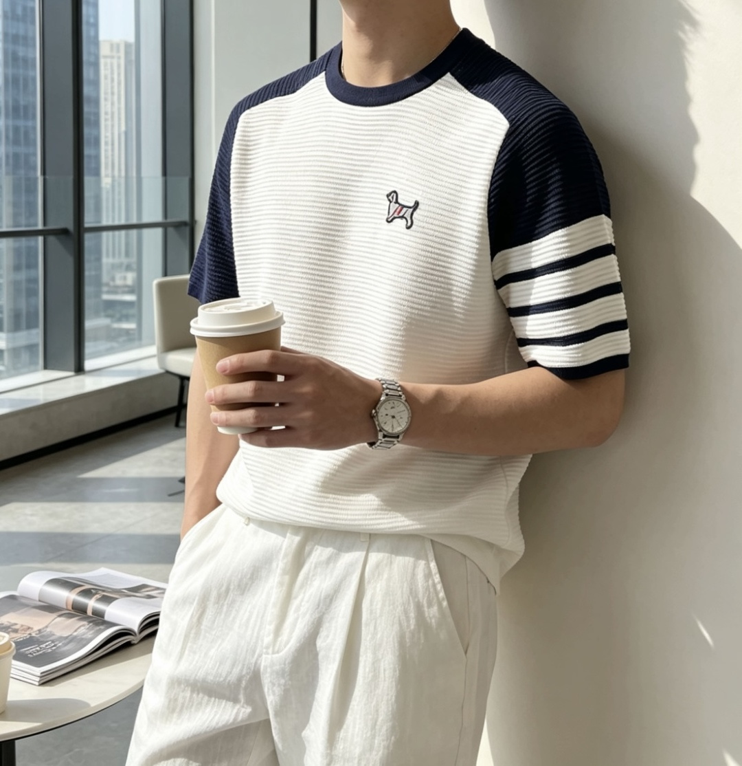 TB 2026ss夏季新品男士针织圆领短袖衫！独家首发 采用纤维超细与高弹的伊力特纱线织造而成，质感与纹