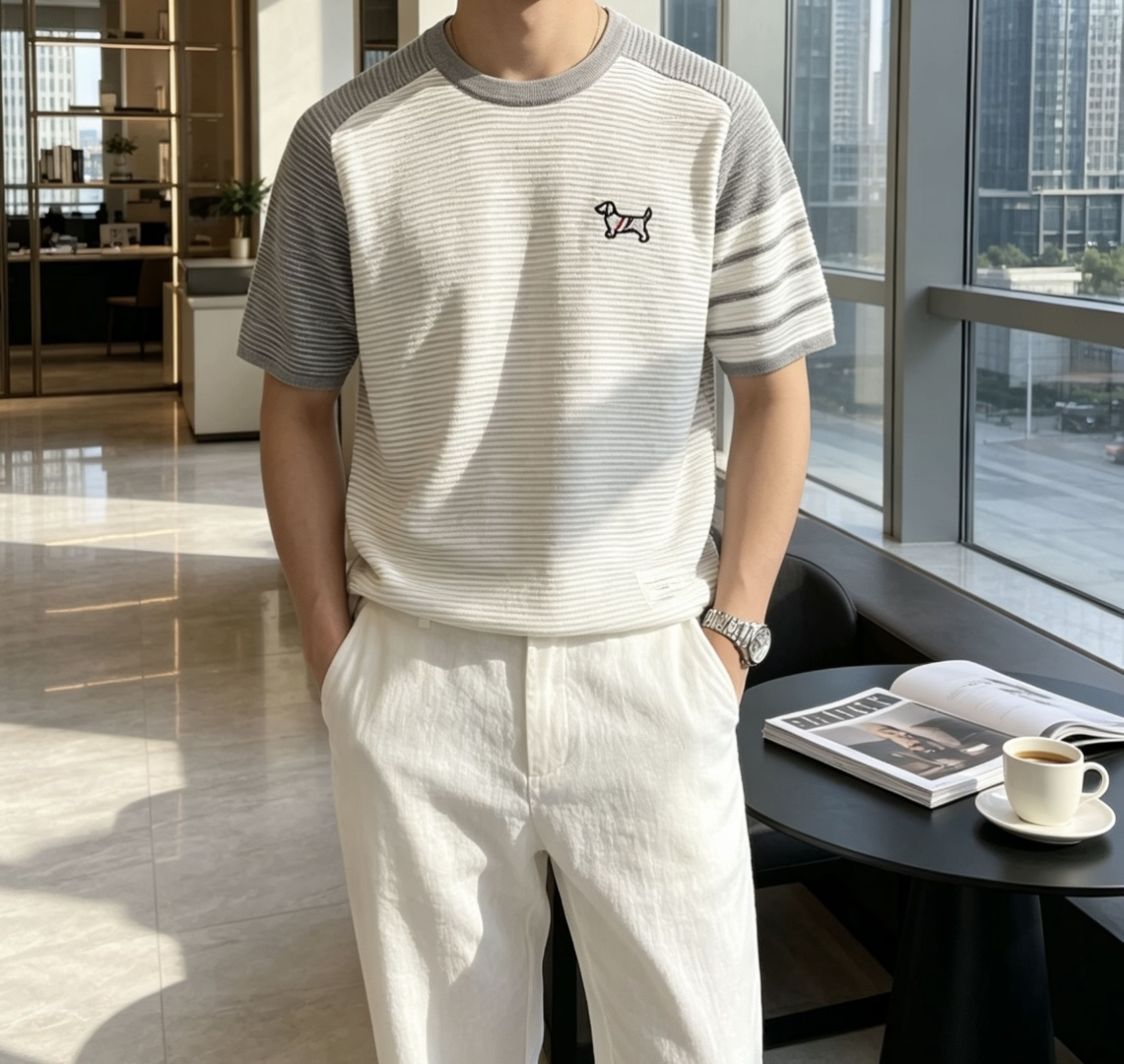 TB 2026ss夏季新品男士针织圆领短袖衫！独家首发 采用纤维超细与高弹的伊力特纱线织造而成，质感与纹