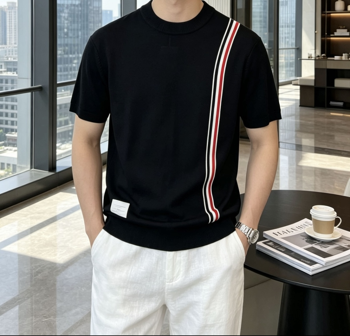 TB 2026ss夏季新品男士针织圆领短袖衫！独家首发 采用纤维超细与高弹的伊力特纱线织造而成，质感与纹