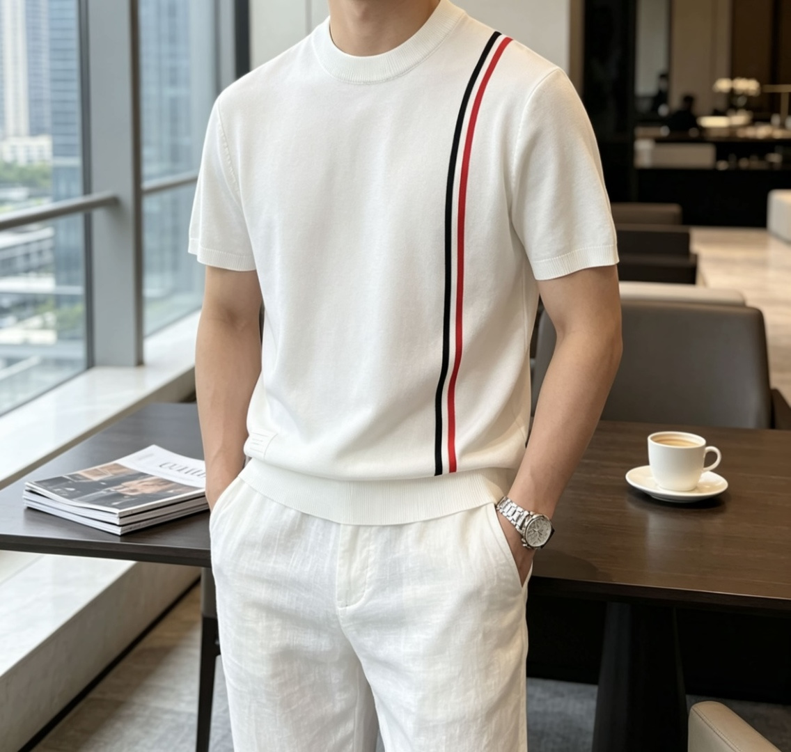 TB 2026ss夏季新品男士针织圆领短袖衫！独家首发 采用纤维超细与高弹的伊力特纱线织造而成，质感与纹