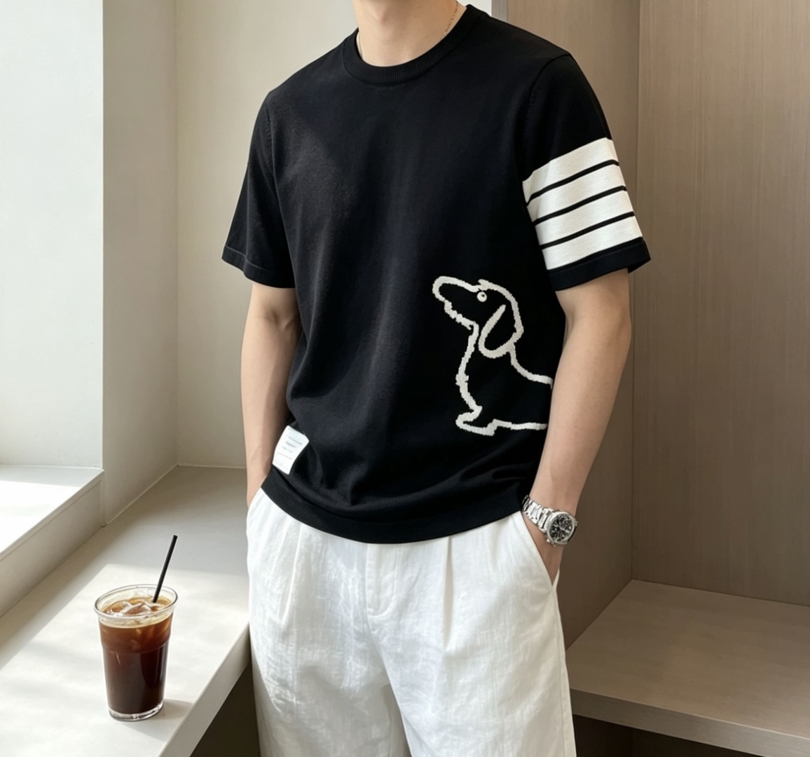 TB 2026ss夏季新品男士针织圆领短袖衫！独家首发 采用纤维超细与高弹的伊力特纱线织造而成，质感与纹