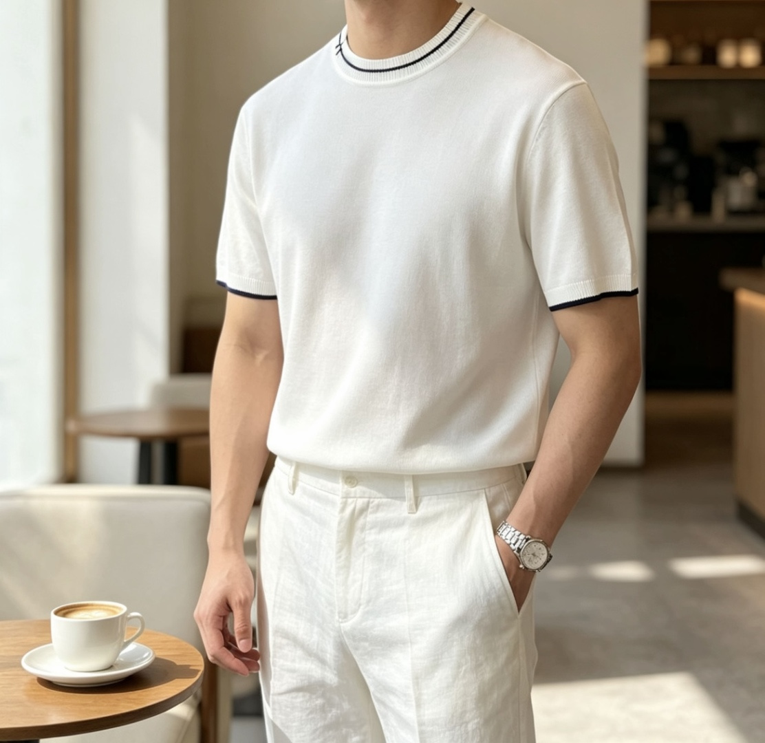 NO:913466,AIS 2026ss new summer men’s knitted round neck short-sleeved shirt!  Exclusive first release. It is woven with ultra-fine fiber and high-elastic Yilite yarn. The texture and texture are super soft, very light and soft, and the hand feels extremely delicate and silky. The finer the yarn, the harder it is to work, and it is very time-consuming and material-consuming. It is a super rare product. The particularity of the fabric of each piece of clothing makes it silky soft and smooth. The unique embroidery pattern on the chest, you can feel its softness and smoothness when it comes into contact with the skin!  The overall design is simple and elegant, continuing the classic, calm and elegant classic color scheme, naturally exuding casual elegance. Size m-xxxl ss1,, T-shirt,19860909爱仕 2026ss夏季新品男士针织圆领短袖衫！独家首发 采用纤维超细与高弹的伊力特纱线织造而成,质感与纹理都是超级的柔和,非常的轻薄柔软,手感极其的细腻丝滑,纱线越细做工就越难,并且非常的耗时耗料,超级难得一见的佳品,每件衣服的面料的特殊性使它具有丝般的柔软和润滑,胸前独特刺绣图案,与肌肤接触就能感觉到它的柔软和爽滑！整体简洁、大气,延续经典,沉稳大气的经典配色,自然散发出的休闲儒雅 尺码m-xxxl   ss1,,T-shirt,,Men's clothing