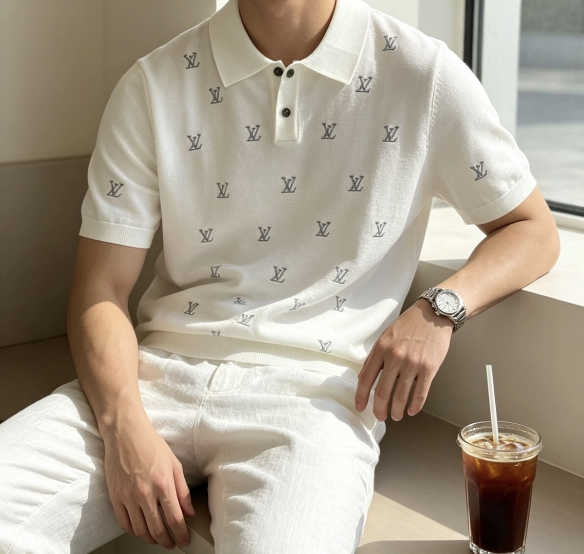 NO:913502,Lv 2026ss new summer men’s knitted round neck short-sleeved shirt!  Exclusive first release. It is woven with ultra-fine fiber and high-elastic Yilite yarn. The texture and texture are super soft, very light and soft, and the hand feels extremely delicate and silky. The finer the yarn, the harder it is to work, and it is very time-consuming and material-consuming. It is a super rare product. The particularity of the fabric of each piece of clothing makes it silky soft and smooth. The unique embroidery pattern on the chest, you can feel its softness and smoothness when it comes into contact with the skin!  The overall design is simple and elegant, continuing the classic, calm and elegant classic color scheme, naturally exuding casual elegance. Size m-xxxl ss1, Louis Vuitton, T-shirt,19860909Lv 2026ss夏季新品男士针织圆领短袖衫！独家首发 采用纤维超细与高弹的伊力特纱线织造而成,质感与纹理都是超级的柔和,非常的轻薄柔软,手感极其的细腻丝滑,纱线越细做工就越难,并且非常的耗时耗料,超级难得一见的佳品,每件衣服的面料的特殊性使它具有丝般的柔软和润滑,胸前独特刺绣图案,与肌肤接触就能感觉到它的柔软和爽滑！整体简洁、大气,延续经典,沉稳大气的经典配色,自然散发出的休闲儒雅 尺码m-xxxl   ss1,,louis vuitton,T-shirt,,Men's clothing