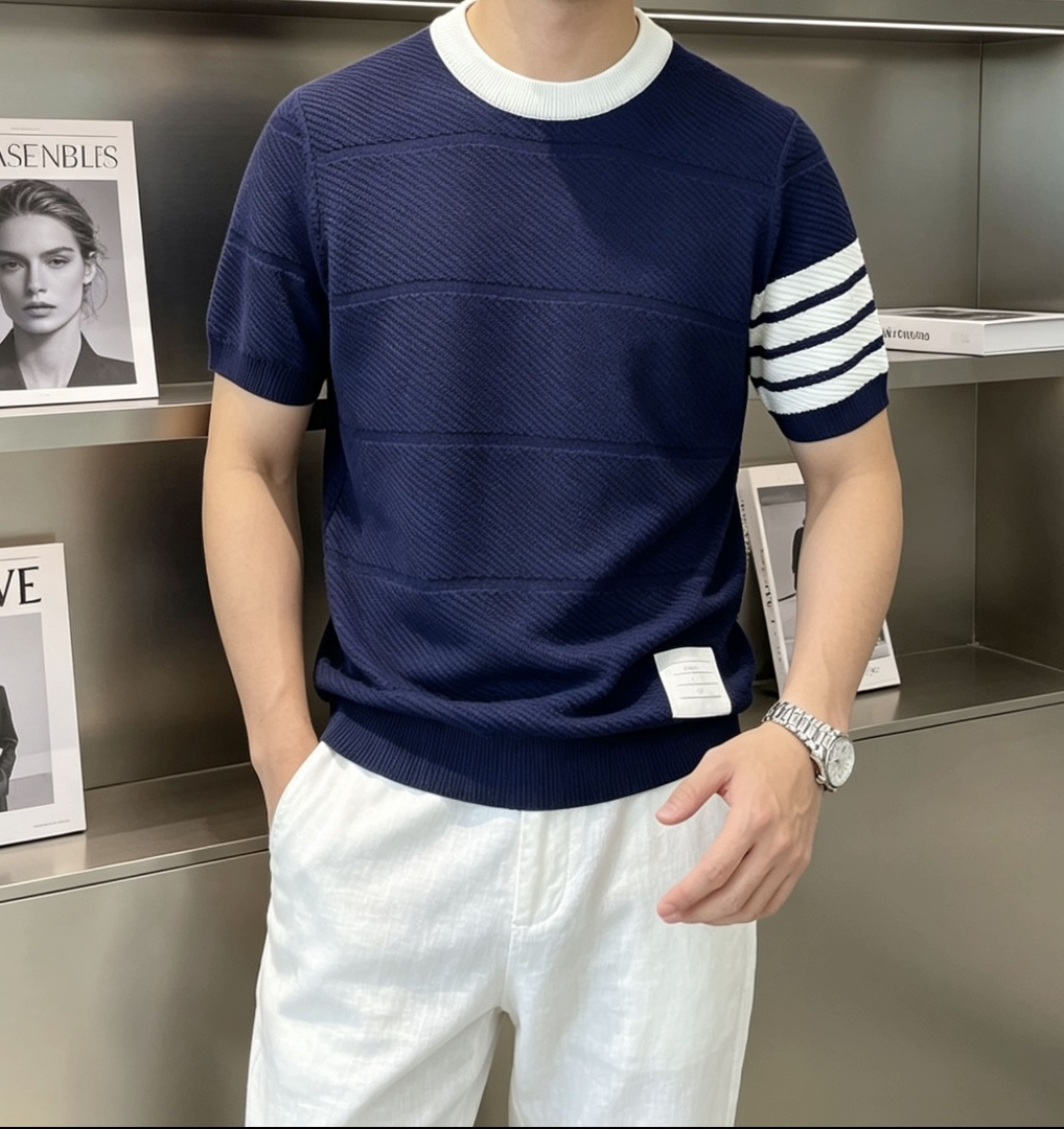 TB  2026ss夏季新品男士针织圆领短袖衫！独家首发 采用纤维超细与高弹的伊力特纱线织造而成，质感与