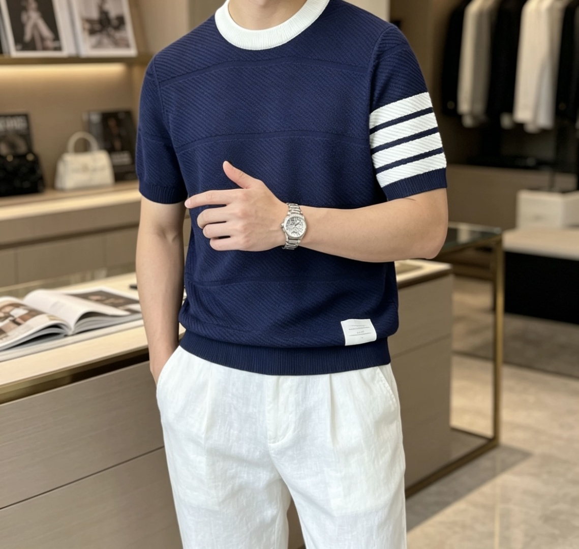 TB  2026ss夏季新品男士针织圆领短袖衫！独家首发 采用纤维超细与高弹的伊力特纱线织造而成，质感与
