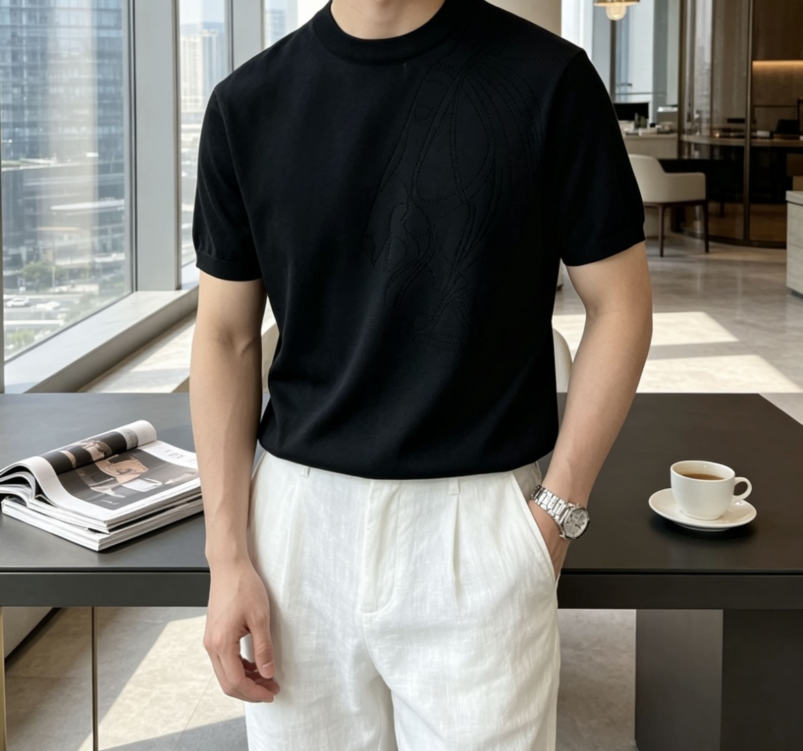 爱🐎仕 2026ss夏季新品男士针织圆领短袖衫！独家首发 采用纤维超细与高弹的伊力特纱线织造而成，质感与