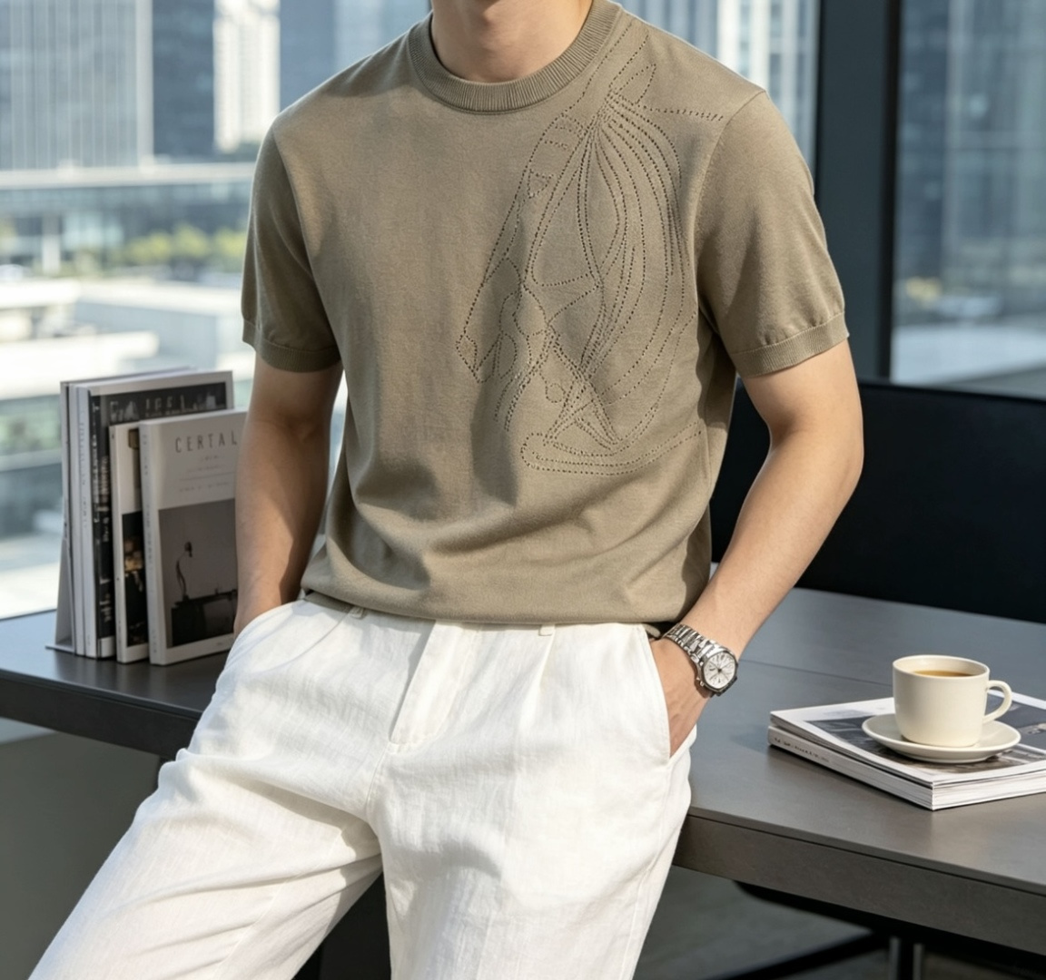 爱🐎仕 2026ss夏季新品男士针织圆领短袖衫！独家首发 采用纤维超细与高弹的伊力特纱线织造而成，质感与