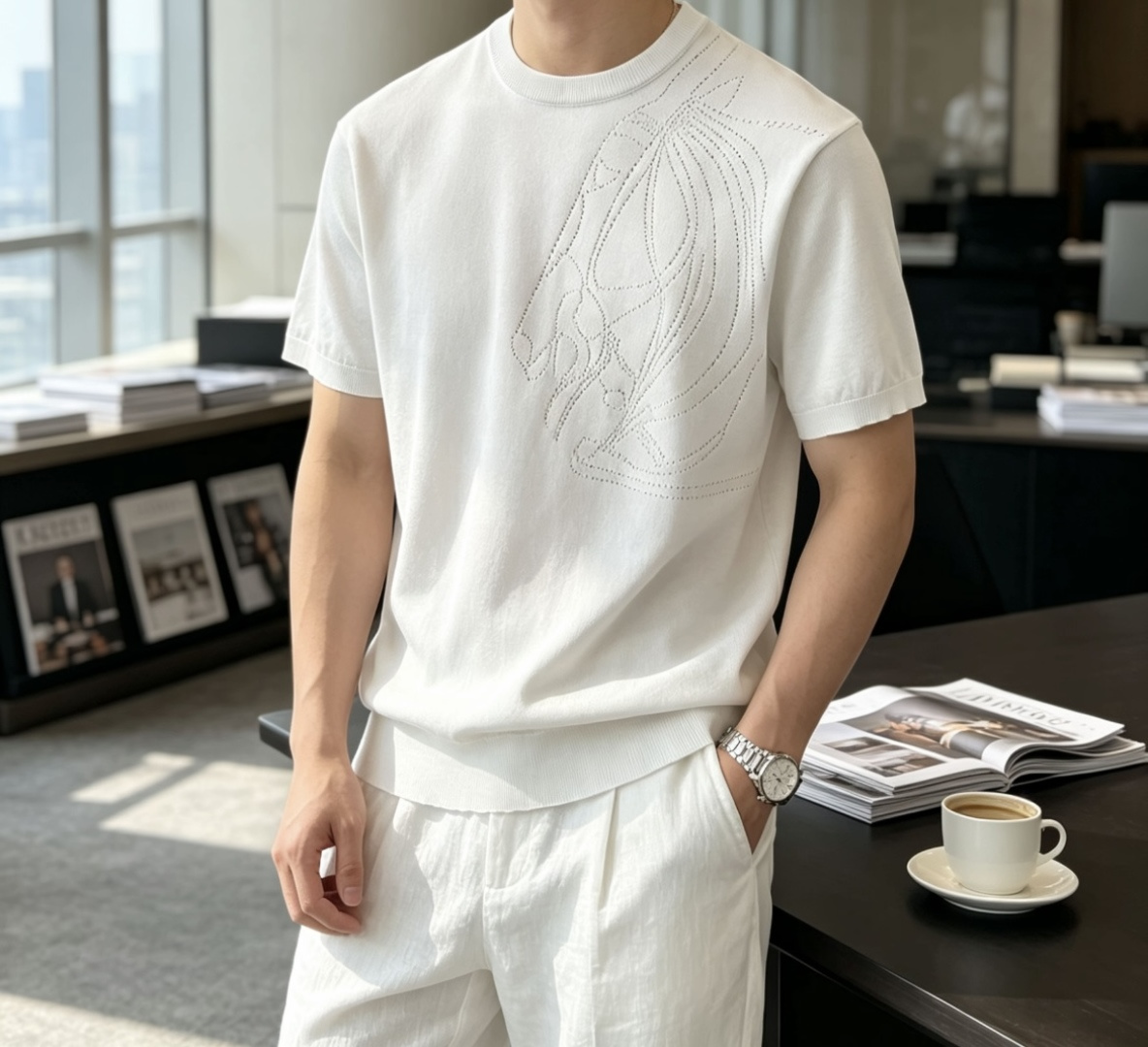 爱🐎仕 2026ss夏季新品男士针织圆领短袖衫！独家首发 采用纤维超细与高弹的伊力特纱线织造而成，质感与