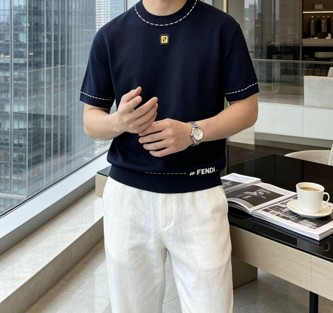 FD  2026ss夏季新品男士针织圆领短袖衫！独家首发 采用纤维超细与高弹的伊力特纱线织造而成，质感与