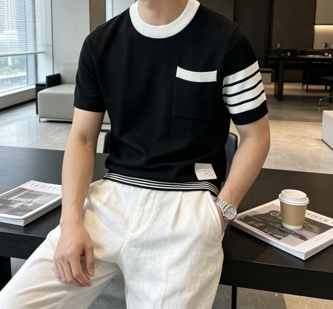 TB 2026ss夏季新品男士针织圆领短袖衫！独家首发 采用纤维超细与高弹的伊力特纱线织造而成，质感与纹