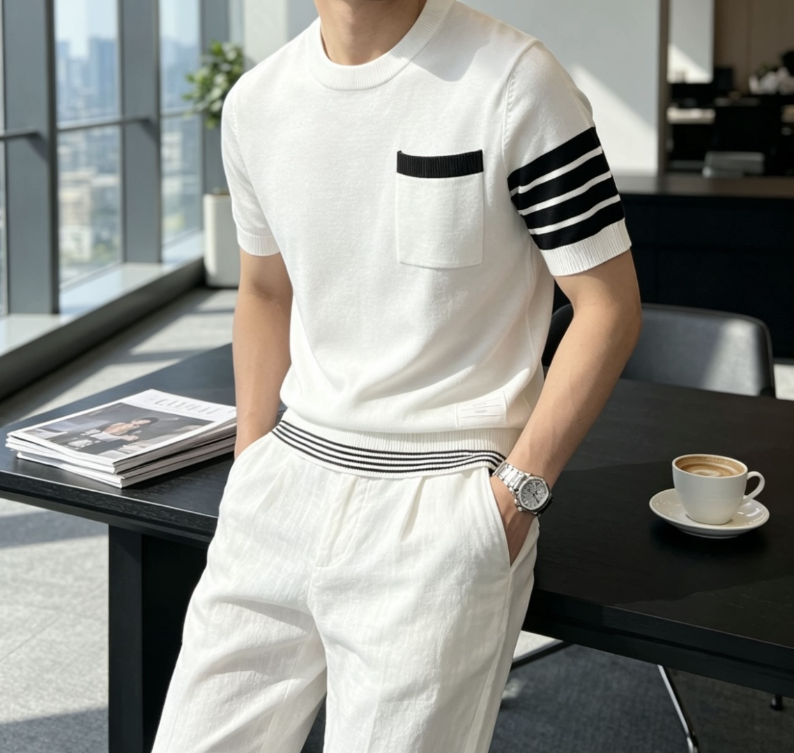 TB 2026ss夏季新品男士针织圆领短袖衫！独家首发 采用纤维超细与高弹的伊力特纱线织造而成，质感与纹