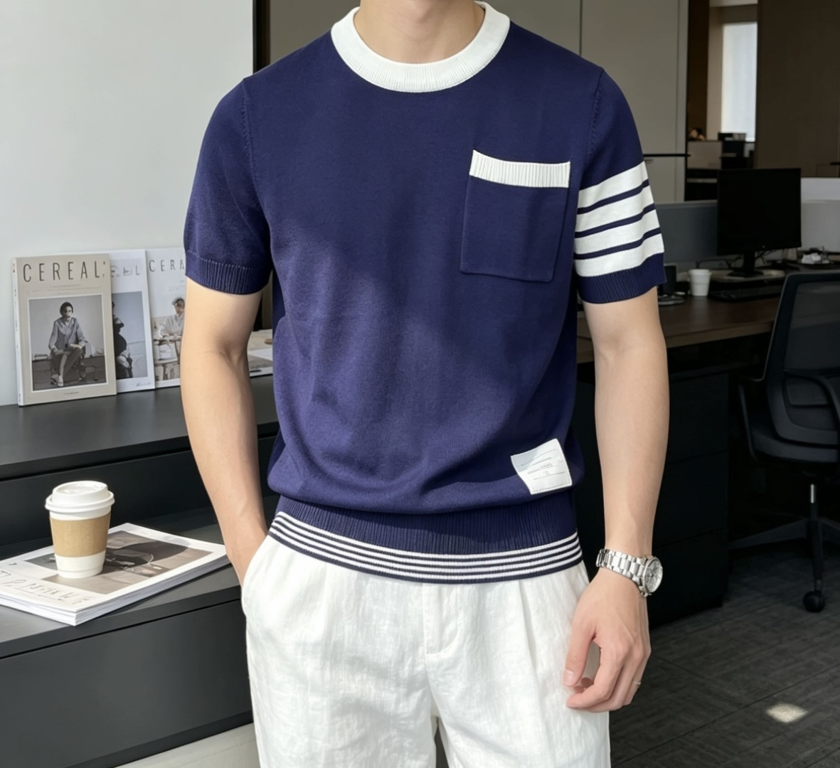 TB 2026ss夏季新品男士针织圆领短袖衫！独家首发 采用纤维超细与高弹的伊力特纱线织造而成，质感与纹