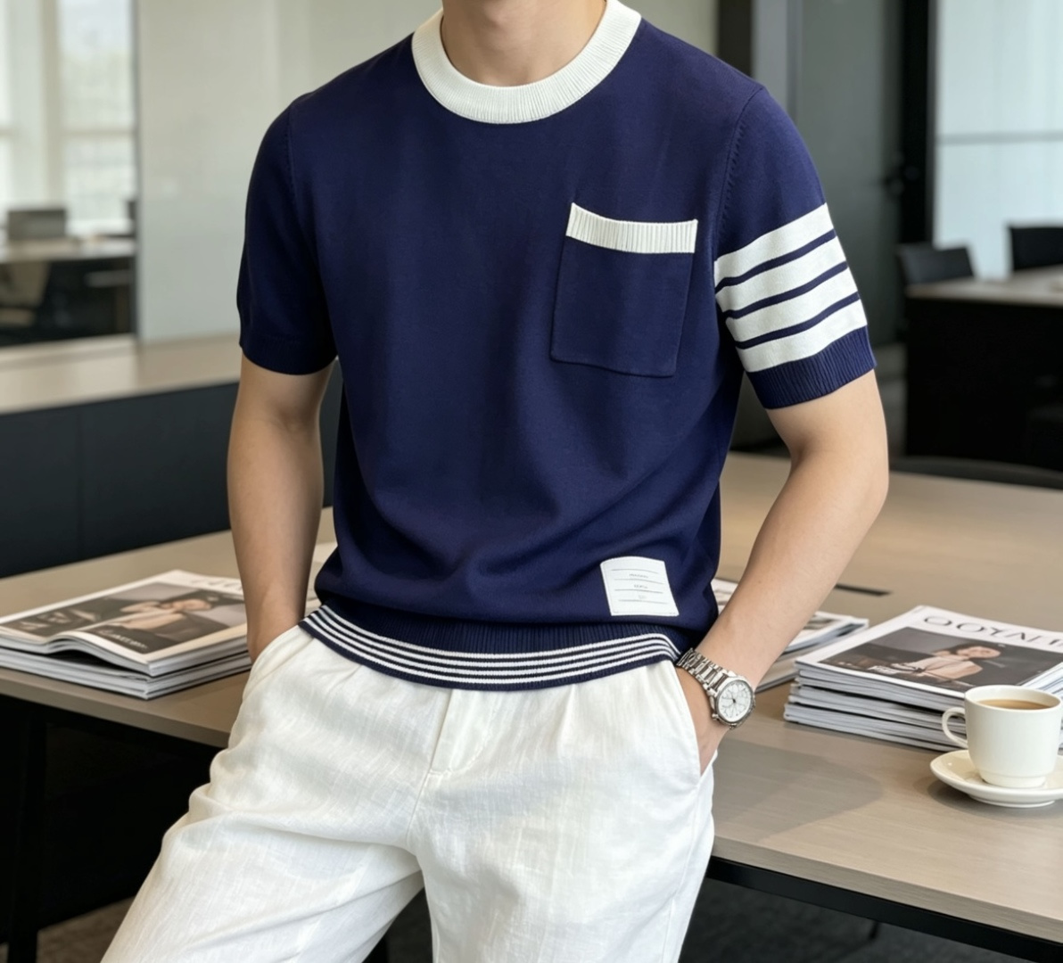 TB 2026ss夏季新品男士针织圆领短袖衫！独家首发 采用纤维超细与高弹的伊力特纱线织造而成，质感与纹