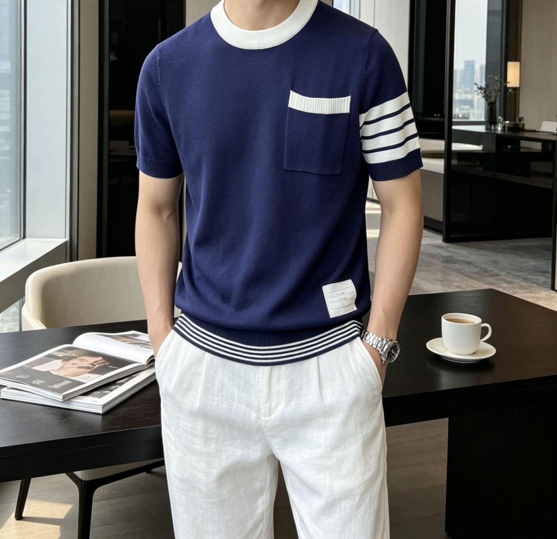 TB 2026ss夏季新品男士针织圆领短袖衫！独家首发 采用纤维超细与高弹的伊力特纱线织造而成，质感与纹