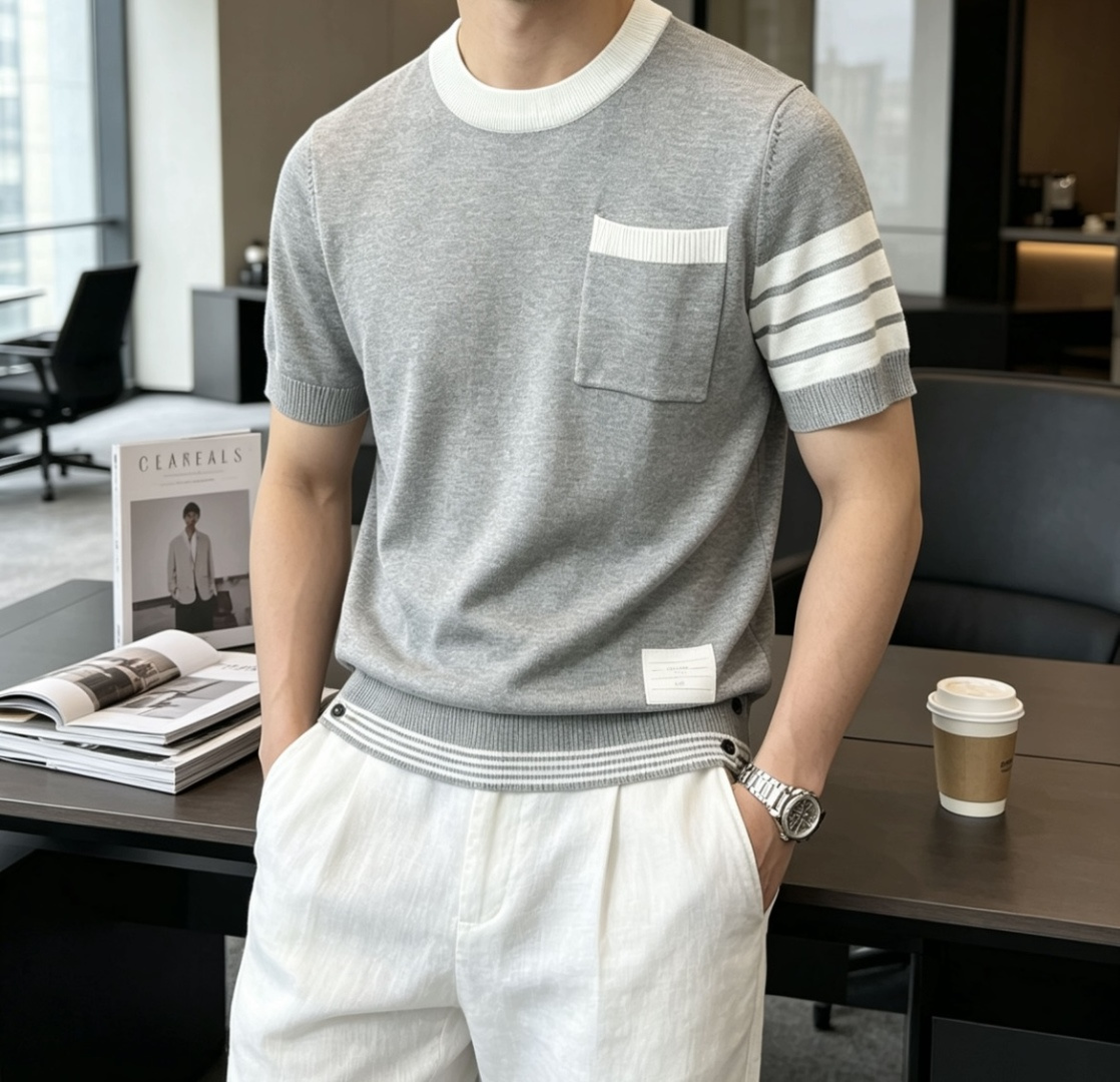 TB 2026ss夏季新品男士针织圆领短袖衫！独家首发 采用纤维超细与高弹的伊力特纱线织造而成，质感与纹