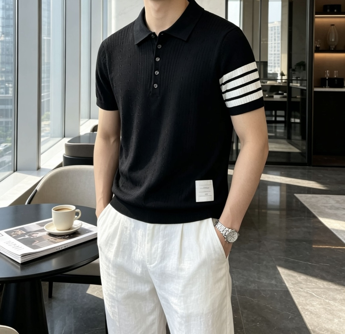 TB 2026ss夏季新品男士针织翻领短袖衫！独家首发 采用纤维超细与高弹的伊力特纱线织造而成，质感与纹