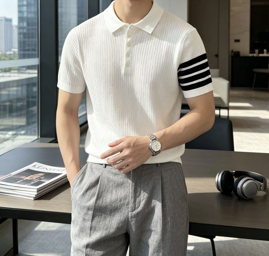 TB 2026ss夏季新品男士针织翻领短袖衫！独家首发 采用纤维超细与高弹的伊力特纱线织造而成，质感与纹
