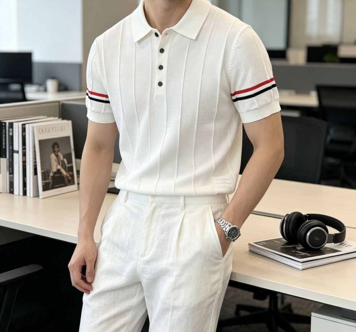 TB 2026ss夏季新品男士针织翻领短袖衫！独家首发 采用纤维超细与高弹的伊力特纱线织造而成，质感与纹