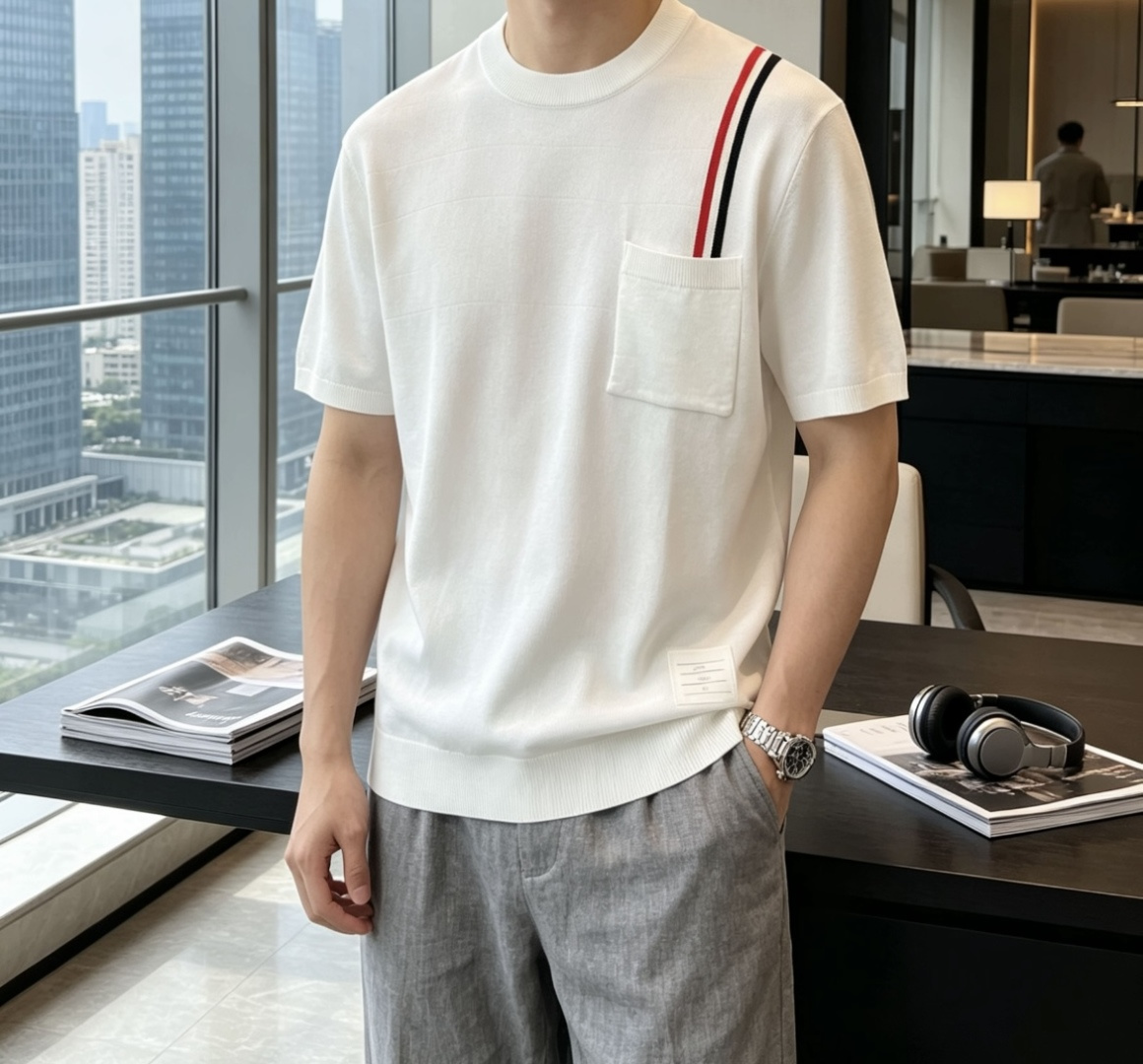 TB 2026ss夏季新品男士针织圆领短袖衫！独家首发 采用纤维超细与高弹的伊力特纱线织造而成，质感与纹