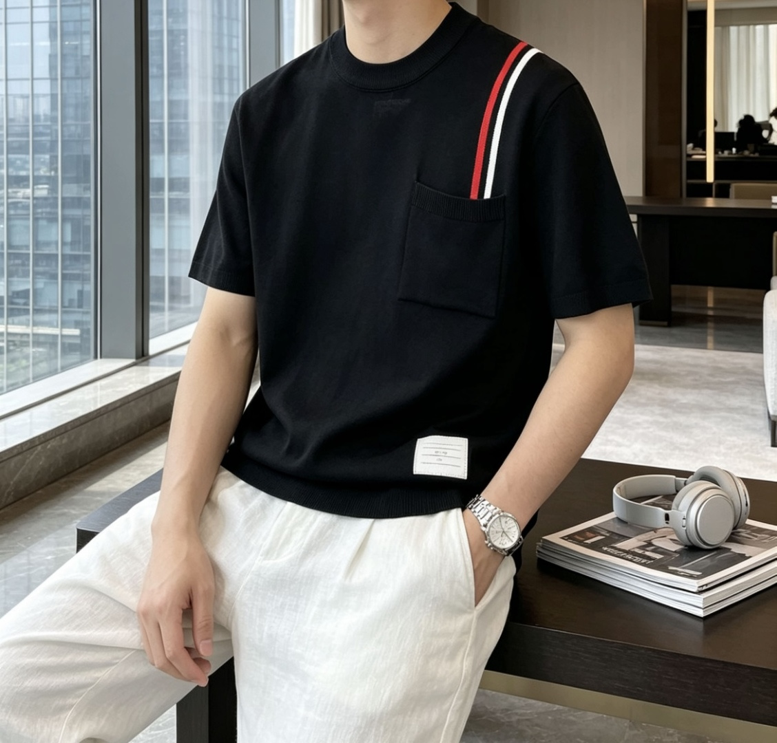 TB 2026ss夏季新品男士针织圆领短袖衫！独家首发 采用纤维超细与高弹的伊力特纱线织造而成，质感与纹