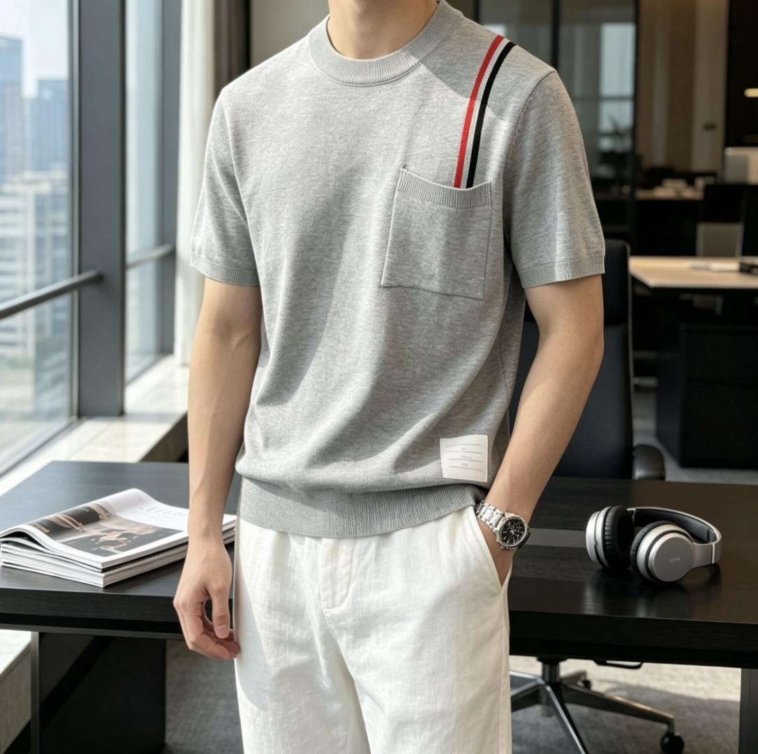 TB 2026ss夏季新品男士针织圆领短袖衫！独家首发 采用纤维超细与高弹的伊力特纱线织造而成，质感与纹