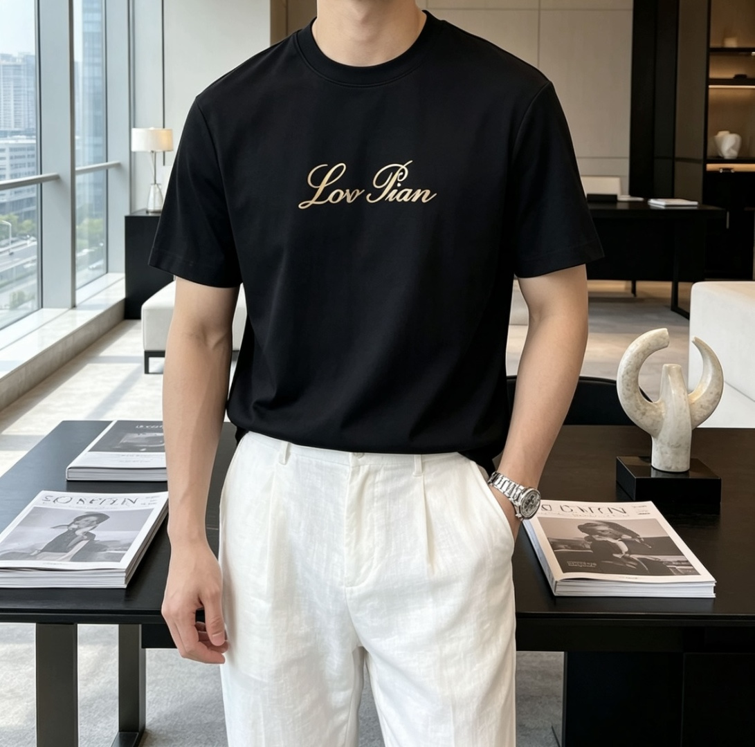 Loro Piana 甄选品牌标志性高支棉面料，触感如云朵般柔软细腻，自带高级垂坠感，上身零束缚、不闷汗