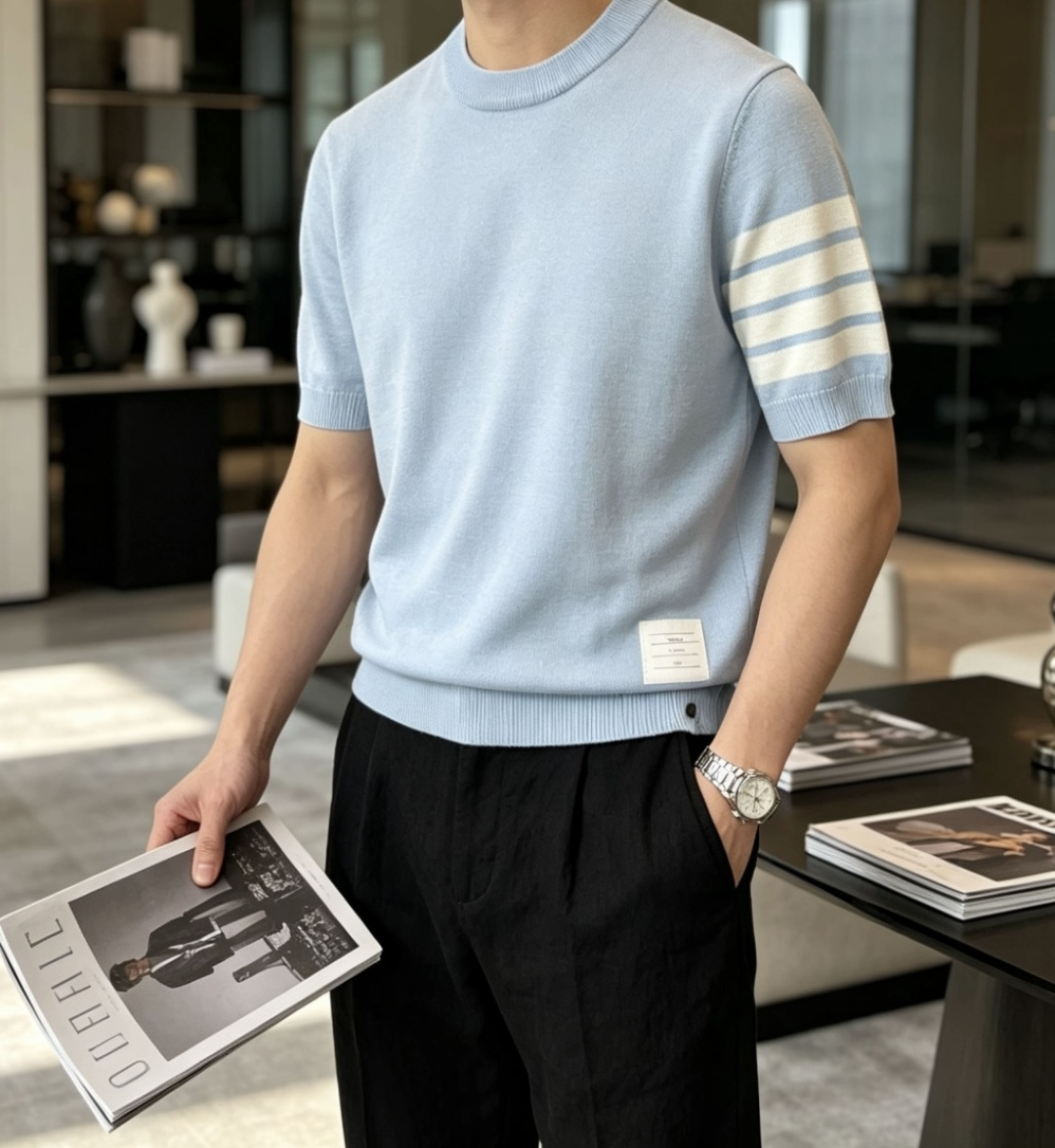 TB 2026ss夏季新品男士针织圆领短袖衫！独家首发 采用纤维超细与高弹的伊力特纱线织造而成，质感与纹
