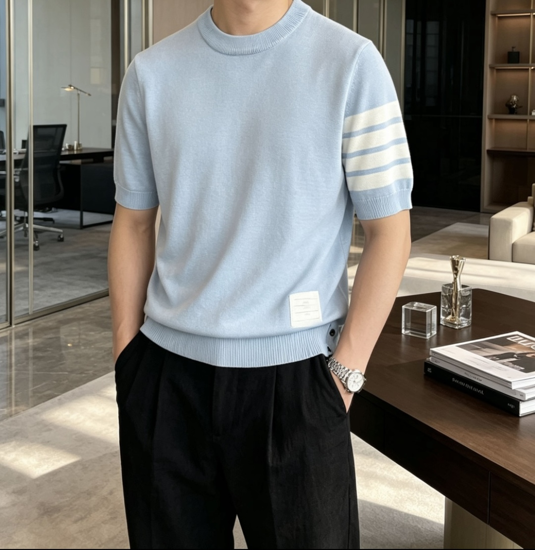 TB 2026ss夏季新品男士针织圆领短袖衫！独家首发 采用纤维超细与高弹的伊力特纱线织造而成，质感与纹