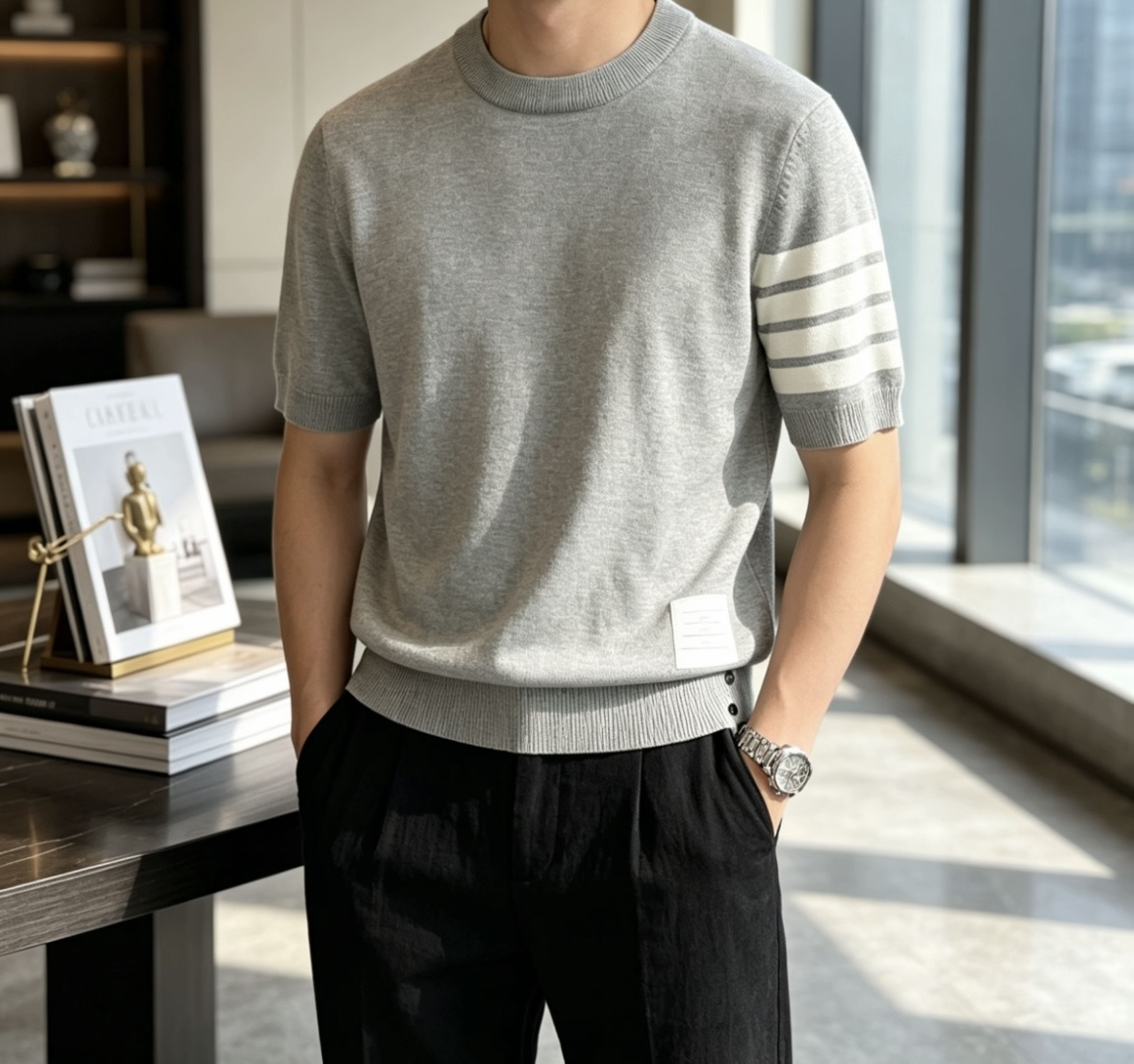 TB 2026ss夏季新品男士针织圆领短袖衫！独家首发 采用纤维超细与高弹的伊力特纱线织造而成，质感与纹