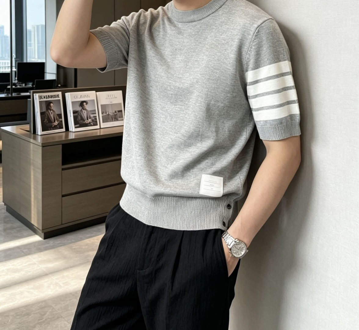 TB 2026ss夏季新品男士针织圆领短袖衫！独家首发 采用纤维超细与高弹的伊力特纱线织造而成，质感与纹