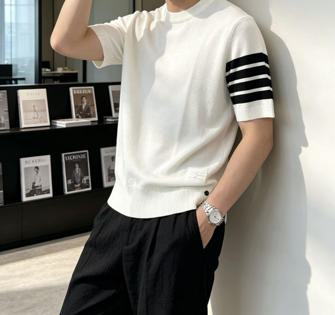 TB 2026ss夏季新品男士针织圆领短袖衫！独家首发 采用纤维超细与高弹的伊力特纱线织造而成，质感与纹