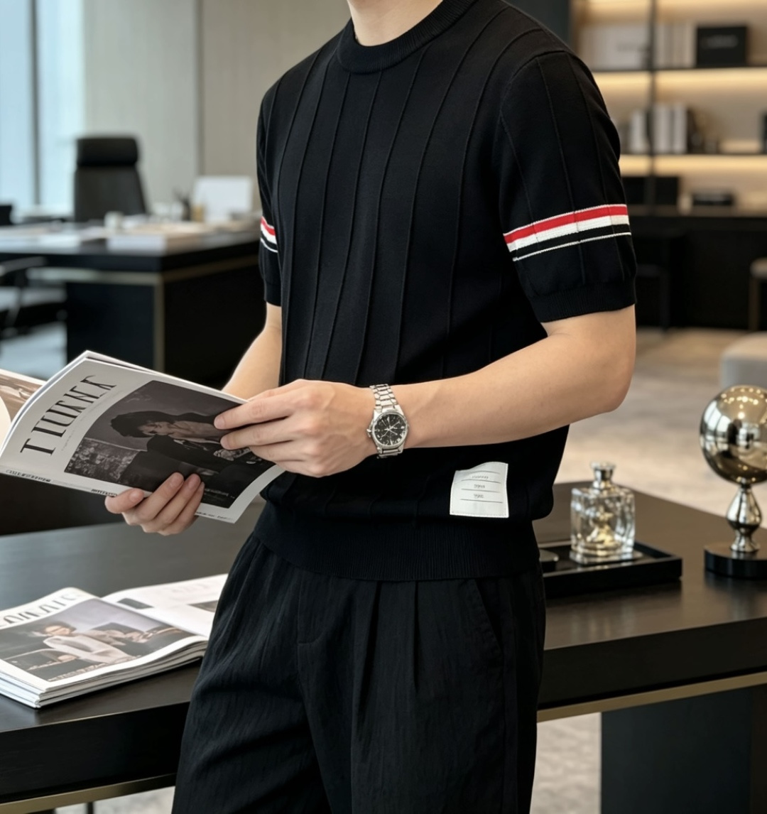 TB 2026ss夏季新品男士针织圆领短袖衫！独家首发 采用纤维超细与高弹的伊力特纱线织造而成，质感与纹