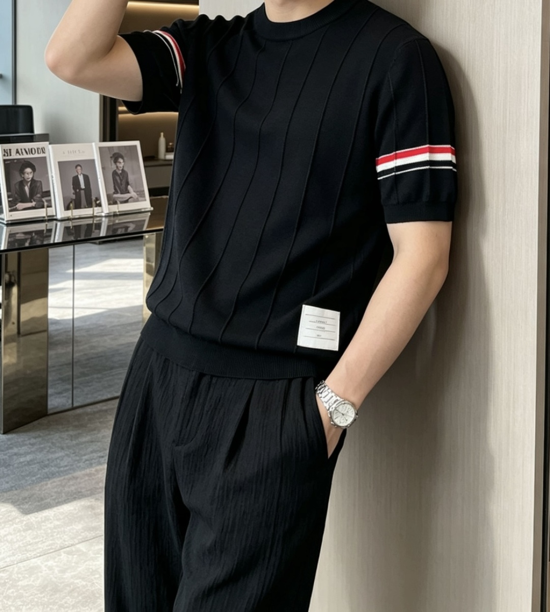 TB 2026ss夏季新品男士针织圆领短袖衫！独家首发 采用纤维超细与高弹的伊力特纱线织造而成，质感与纹